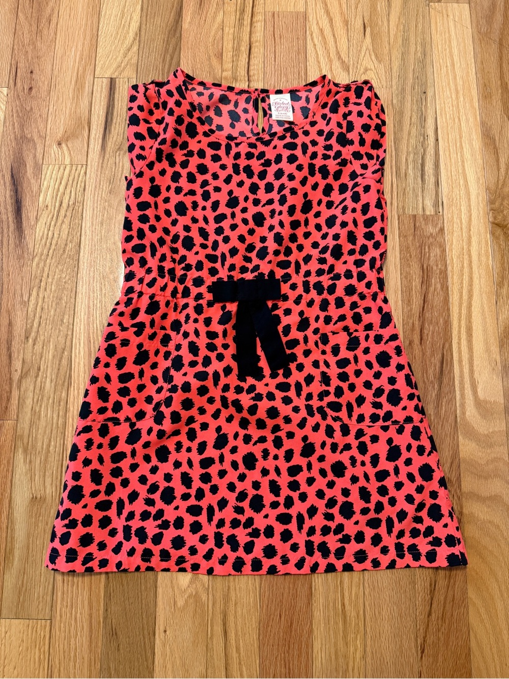 Faded Glory Coral Pink Dress with Black Spot Print and Bow